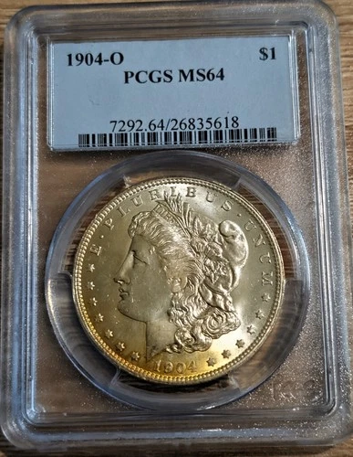 $1 1904 O PCGS MS64 Morgan Silver Dollar 2 Side Golden Rim Toning 1904-O MS-64