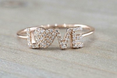 2 Ct Round Cut Simulated Diamond Fancy ''LOVE'' Band Ring In 14k Rose Gold Plated