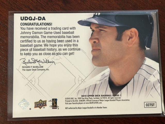 🔥2010 Upper Deck - Johnny Damon UD Game Jersey #UDGJ-DA New York Yankees view 2