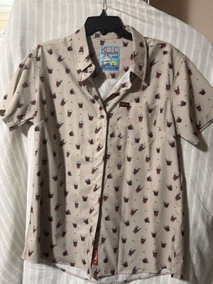Dixxon Flannel Company  Sailor Cherry Short Sleeve Button-Up Graphic Beige