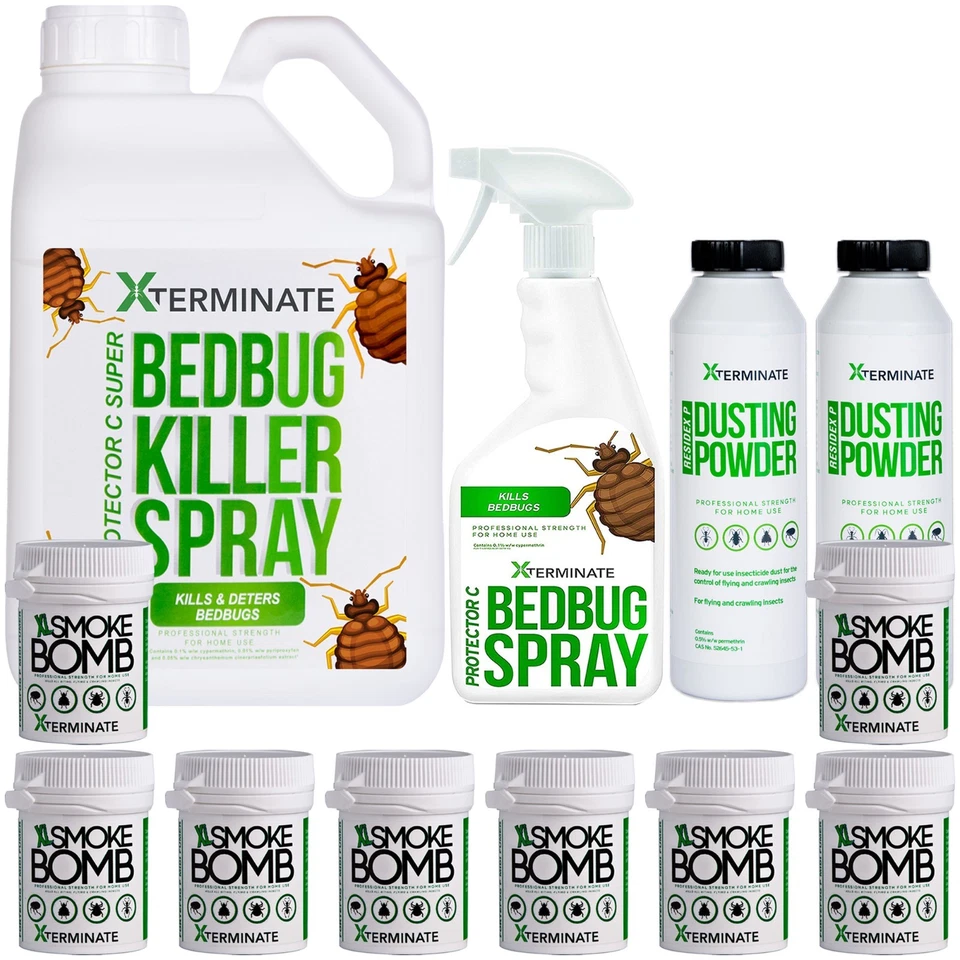 XTERMINATE Bed Bug Killer Treatment Kit Up To 5 Rooms Kill Spray Fumers Powder Home Control