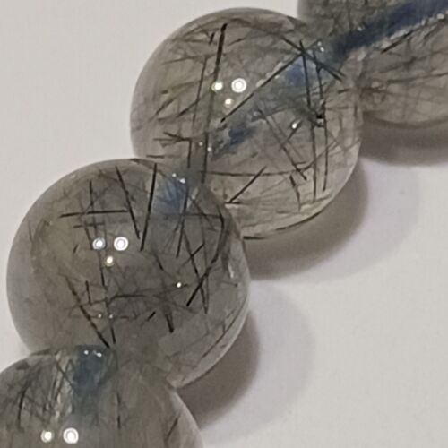 8 mm, Natural Gray Blue Rutilated Quartz ,Grade AA ,7-in Strand,23 beads - Picture 3 of 24