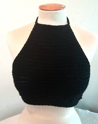 Medium Black Women's Crochet Handmade Fashion Crop Beach Bikini Top