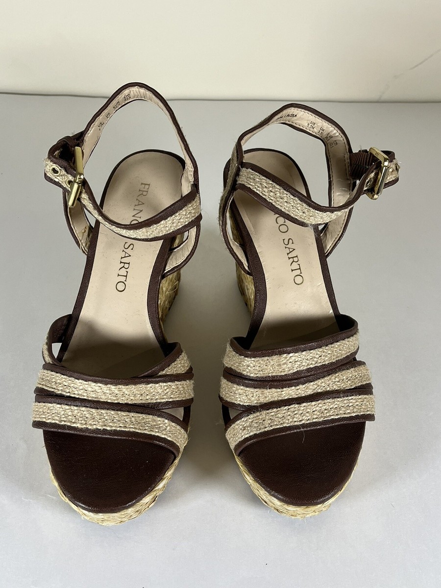 FRANCO SARTO TAN STRAPPY SANDALS -- WEDGE OPEN TOE SIZE 9M