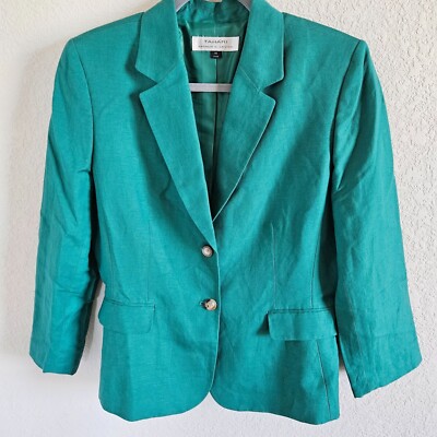 Tahari Arthur S Levine Woman SZ 14 Kelly Green Linen Blend Blazer NWOT Colorful