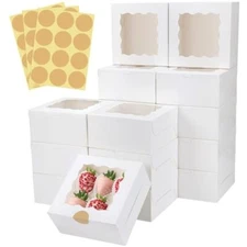 30 Pcs Bakery Boxes with Window 6"x6"x3" Paperboard Treat Boxes White