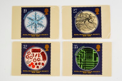 4 x POST BILDERKARTE SERIE PHQ120 (A-D) MIKROSKOP GESELLSCHAFT 1989 #PC10