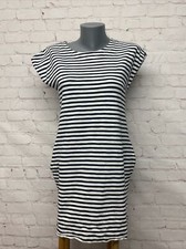 Madewell XS X-Small Zipline Mini Dress Pencil Striped Black White Zip Back