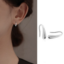 925 Sterling Silver Plated Classic Puffed Teardrop Hook Dangle Earrings Gift J1