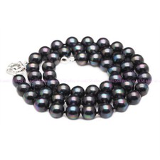 10mm Genuine Rainbow Black South Sea Shell Pearl Round Beads Necklace 18'' AAA