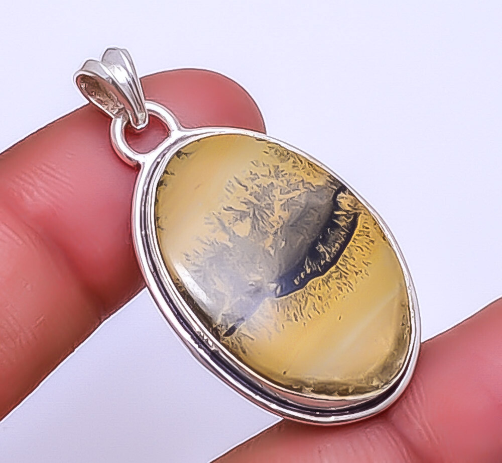 Honey Dendritic Opal - Mexico Gemstone 925 Sterling Silver Pendant 1.56
