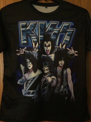 Kiss   Four Original Members - Black All Around Shirt - XL (Runs Small) - Poly
