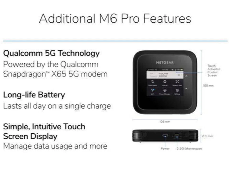 Netgear, Nighthawk M6 Pro, 5G, WiFi 6 Mobile Router. Unlocked. (MR6500) - New & - Image 3 of 4