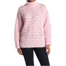 FRNCH Paris Women's Chunky Open Knit Turtle Neck Sweater Pink Size Small NWOT