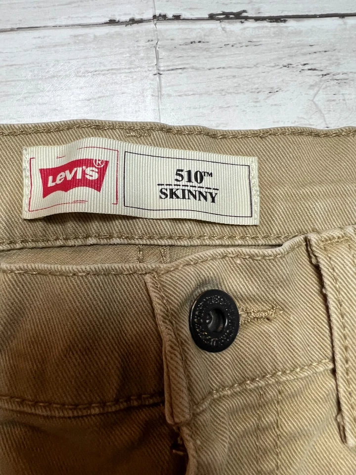 Levi's 510 Boys Khaki Beige Solid Pockets Logo Slim Denim Skinny Jeans Sz. 14Reg - Image 3 of 4