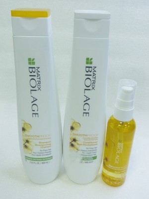 MATRIX BIOLAGE SMOOTHPROOF SHAMPOO & CONDITIONER 13.5 oz & SERUM 3 oz
