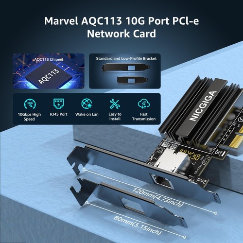 NICGIGA 10G BaseT PCIe Net Card Marvell AQC113 Controller 10Gb Ethernet Adap - Picture 3 of 7