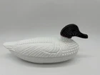 Antique White Milk Glass Amethyst Head Atterbury Duck Covered Dish 11"