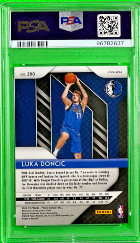 LUKA DONCIC 2018-19 PANINI PRIZM PINK ICE PRIZM ROOKIE #280 PSA 9 MINT Mavericks view 2