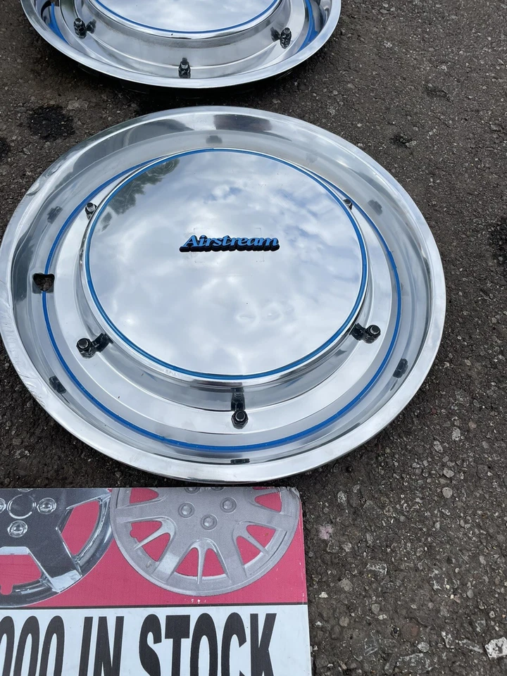 Airstream 15” Set 4 Hubcaps Full Wheel covers Used 1959-1988 Stainless Retro Wow - Image 4 of 4