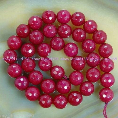 Natural 10mm Faceted Brazil Rose Red Jade Round Gemstone Loose Beads 15'' AAA