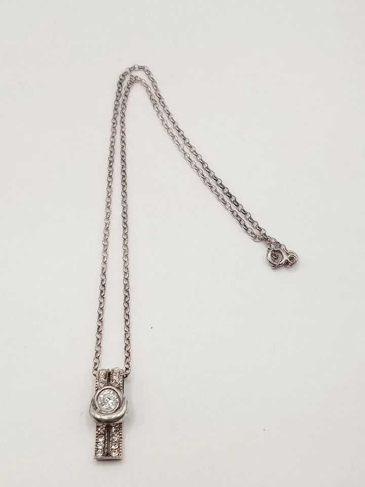 Collana Donna Ciondolo Art Decò Retrò Vintage Argento 925 Zirconi - Immagine 2 di 4