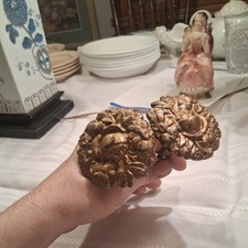 Pair Curtain Holdbacks Drapery Tiebacks Floral Rosette Antique Metal