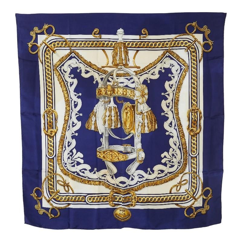 Hermes Carre 90 Bride de Cour Scarf Navy Multicolor Used