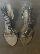 Nina New York Black Ruffled Strap Sling Back Sandals High-Heel Size 8M