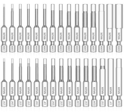30 Piece Hex Head Allen Wrench Drill Bit Set, 1/4 Inch Shank Small, Silver