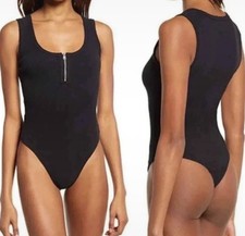 Image of All Saints Alicia Zipped Black Thong Bodysuit 
