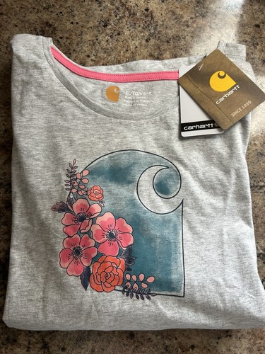 New Carhartt Girls Size XL 14 Long Sleeve Crew neck Graphic Shirt Moon Flowers - Picture 2 of 8