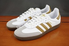 Adidas Samba OG Shoes Mens 8 White Gold Leather Lace Up Low Top Gum Sneakers