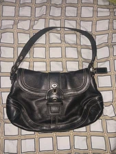 Coach  F10910 Vintage Small Soho Black Leather Shoulder Bag w/Contrast Stitching