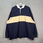 Vintage Polo Ralph Lauren Mens XXL Rugby Shirt Blue & Cream Stripe Long Sleeve