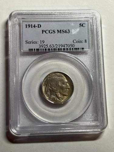 1914-D Buffalo Nickel PCGS MS63 Early Denver Mint Issue Tough Date
