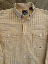 Roper Mens Button Down Dress Casual Shirt Medium Plaid Peach Western Country 336