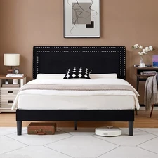 Upholstered Twin/Full/Queen Size Bed Frame Platform with Headboard Wooden Slat