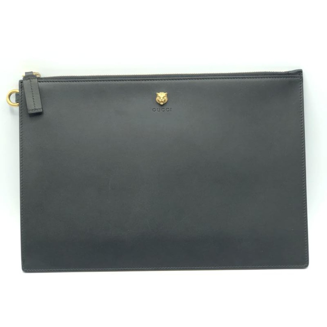 GUCCI Animalier Tiger Head Clutch Bag Black Used Female Lady's