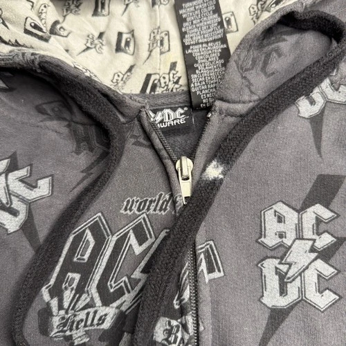 AC/DC Mens XL Rockware Gray Full Zip Hoodie Jacket Y2K AOP Rock Band Grunge image 5