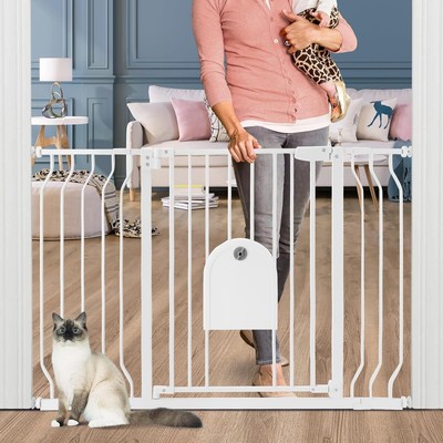 Baby Gates with Cat Door - Auto Close 29.5''-48.4'' Safety Metal Dog Pet Gate f...