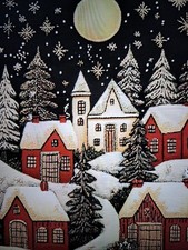 Stamped Cross Stitch Snowy Houses 14ct 30x30cm 25 Colors Project Bag Included