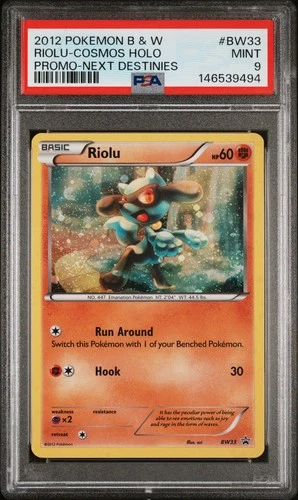 2012 POKEMON BLACK & WHITE PROMO COSMOS HOLO-NEXT DESTINIES #BW33 RIOLU PSA 9
