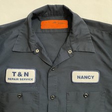 Vintage Red Kap Long Sleeve Navy Blue Work Shirt Utility Medium Regular