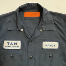 Vintage Red Kap Long Sleeve Navy Blue Work Shirt Utility Medium Regular