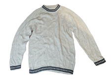 Peruvian Handmade Knit Alpaca Sweater Vintage Boho Retro Festival Beige Cozy M