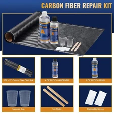 10FT Carbon Fiber Repair Kit 12" Carbon Fiber Cloth Roll 8OZ Epoxy Resin ...