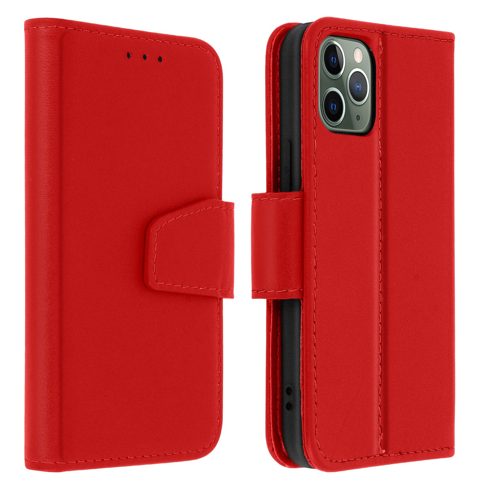 Étui en cuir iPhone 11 Pro Max rouge antichoc avec fentes