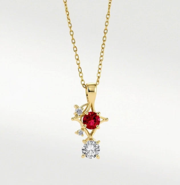 Handmade 18k Gold Plated Ruby with Moissanite Necklace Anniversary Gift for Wife - Image 4 of 4