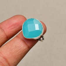 Blue Chalcedony Gemstone Handmade 925 Sterling Silver Jewelry Ring Size 6.5